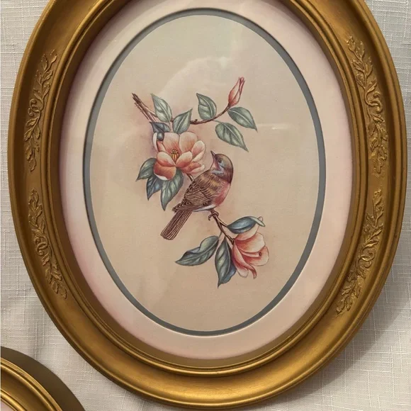 Gold Oval Framed Bird Art Set - Picture 2 of 8